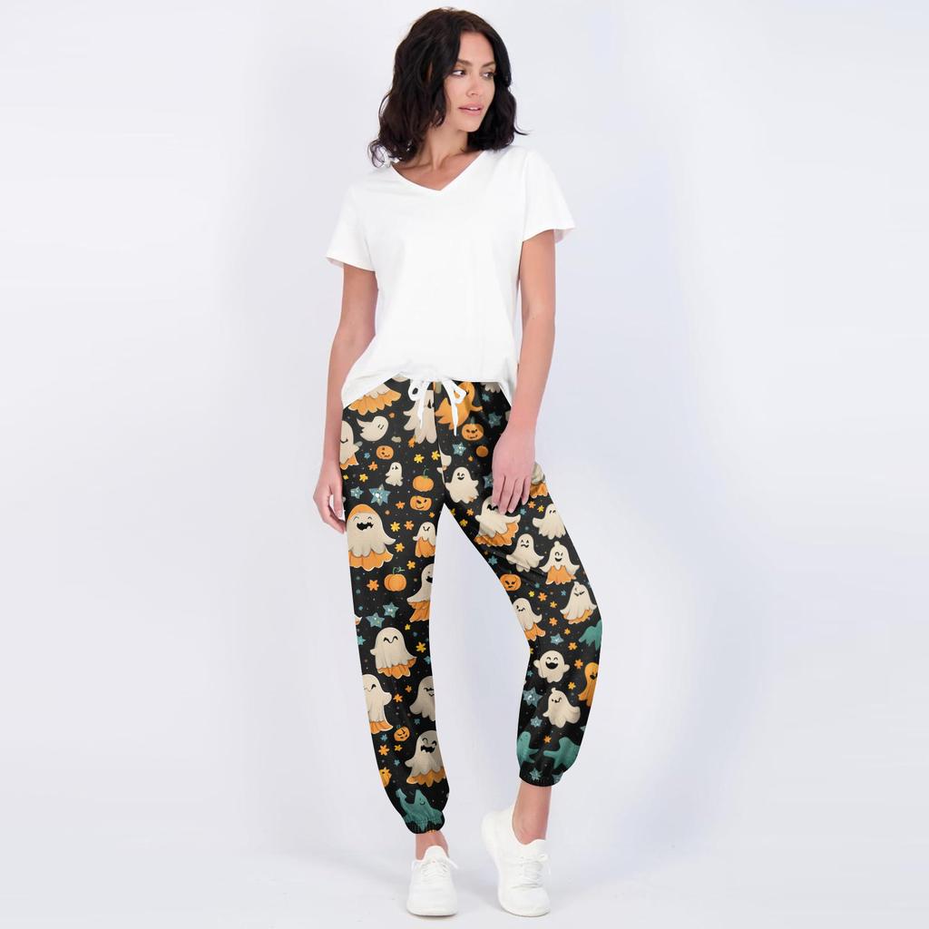 Women's Casual Fashion Halloween Print Casual Pants Sweatpants Long Pants Drawstring Elastic Waistband Cuffed Pants