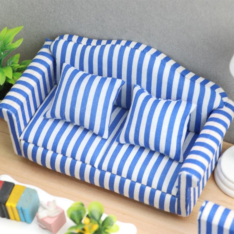 Fashion 1/12 Dollhouses Furniture Double Couch Armchair Figurine Set For Miniature Living Room and Bedroom Decoration