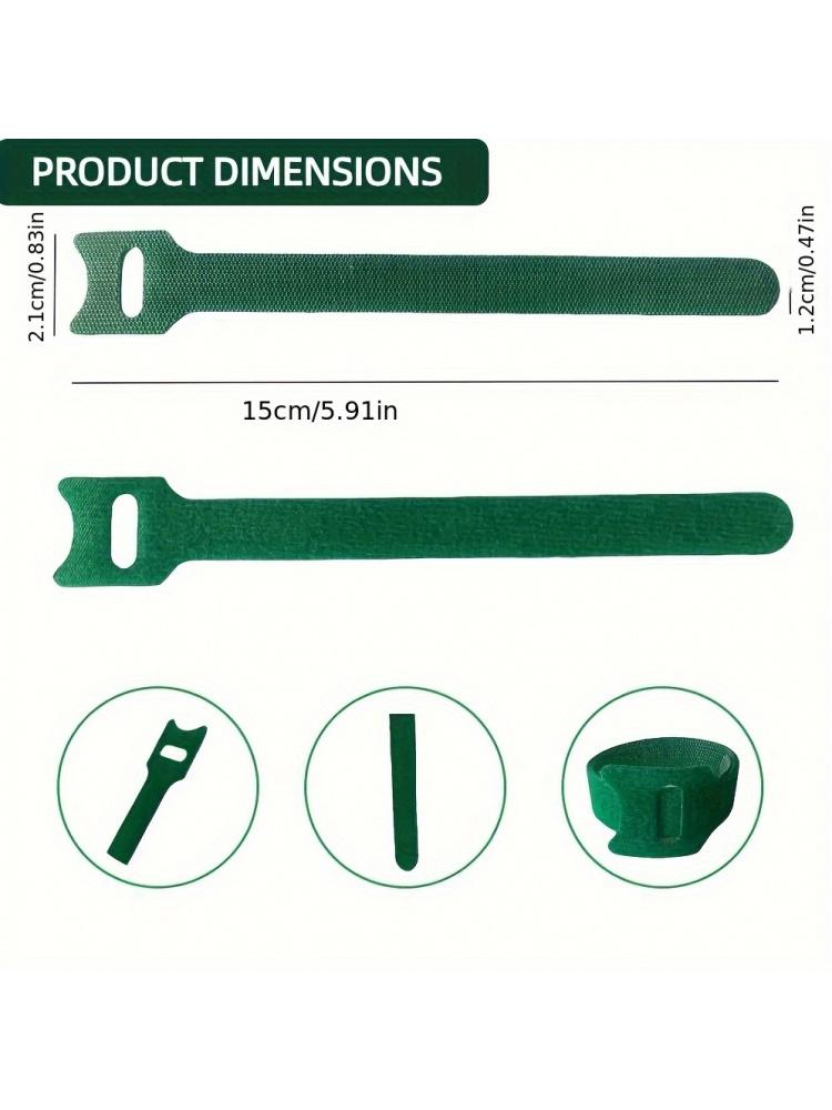 50Pcs 6in Green Nylon Plant Ties Adjustable Non Slip Reusable Velcro For Garden Climbing Plant Graft Decor