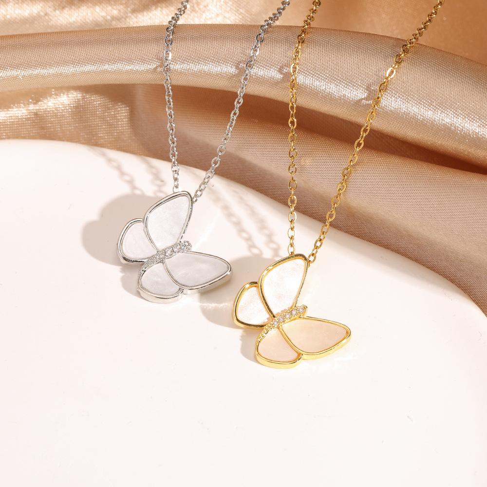 Exquisite Butterfly Collarbone Necklace Mother Of Pearl Titanium Steel Light Luxury Jewelry