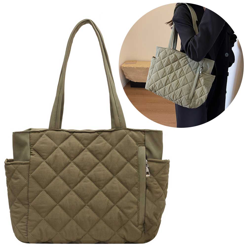 Women Padded Hobo Handbag Zipper Lightweight Handbag Adjustable Strap Soft Sling Bag Diamond Quilted Tote Bag Slouchy Travel Bag