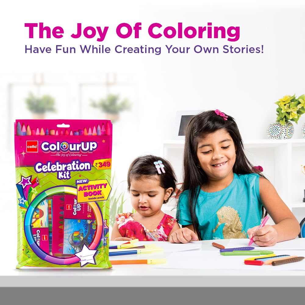 Cello Plastic Colourup Celebration Kit Art & Craft Colouring Set for Kids with Crayons Sketch Pens Activity Book Gift