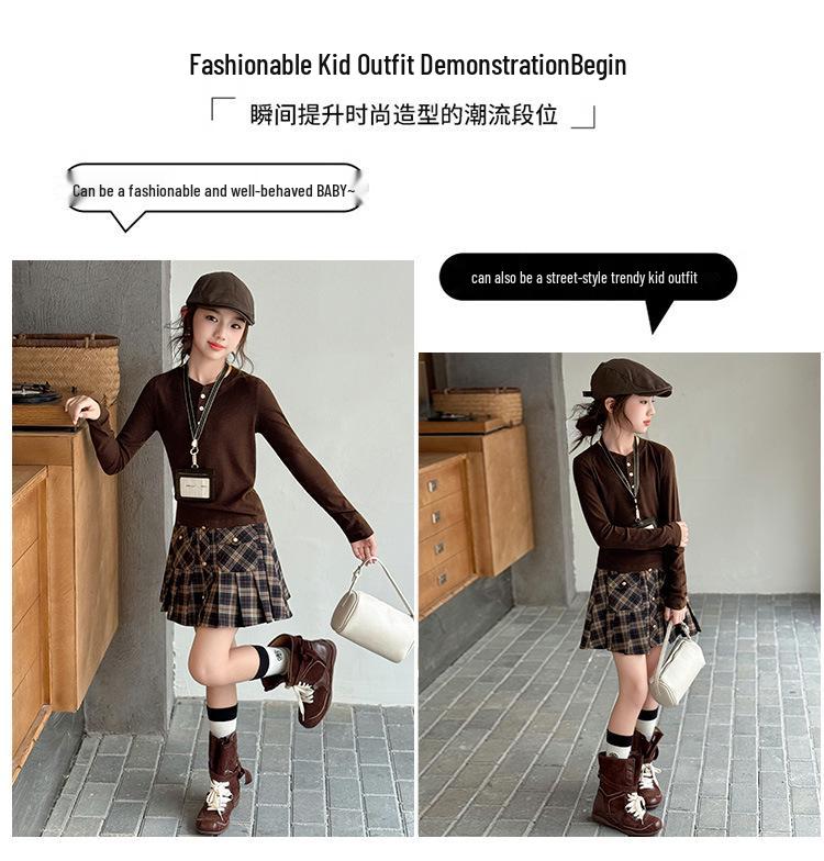 Modischer Zweiteiler für Mädchen für Frühling und Herbst, schlankmachend, mit kurzem Rock