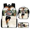 Conjunto de Mochila Escolar Infantil Estampada Cristiano Ronaldo Meninos Meninas 3 Peças Mochila de Tecido Oxford Com Lancheira Estojo