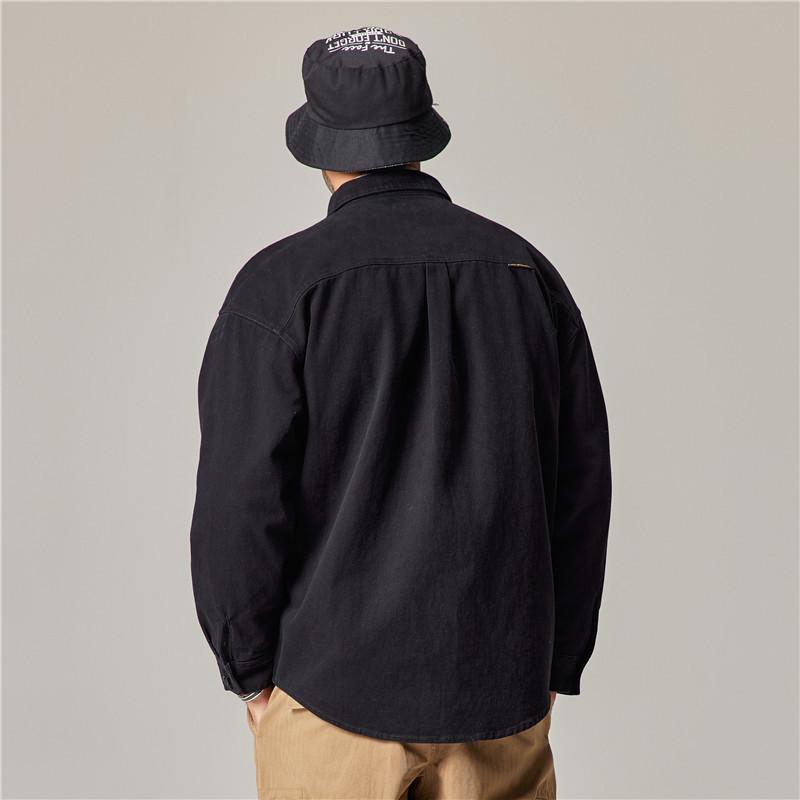 Tooling Shirt Jacket Men'S American Retro Heavy Cotton Long-Sleeved Shirt Loose Trendy Men'S Jacket