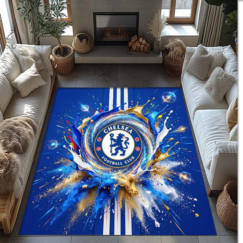 Chelsea FC Printed Flannel Area Rug Non Slip Soft Polyester Floor Carpet Indoor Decor Mat for Bedroom Living Room Sofa Game Room Home Decoration