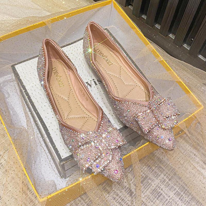 

Класичне повсякденне одинарне взуття для жінок, літо 2024, нове, з повним діамантом, загострене, з неглибоким ротом, велике плоске взуття, 41-43 33 рожевий