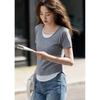 Demana Women's Faux Two-Piece Round Neck Slim Fit T-Shirt