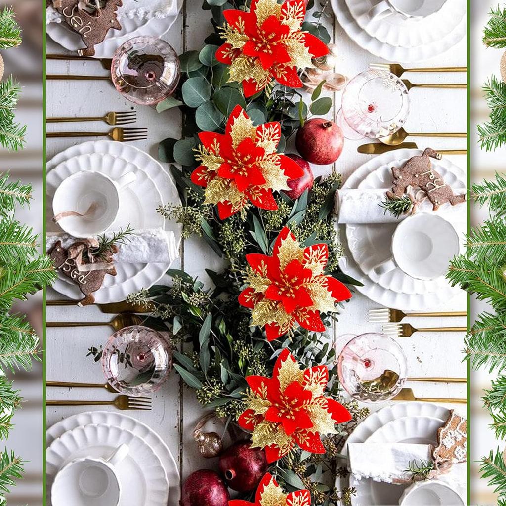 Große DIY Glitzernde Künstliche Weihnachtsblumen Kunstblumen Weihnachtsbaumschmuck Heim Neujahrsdeko