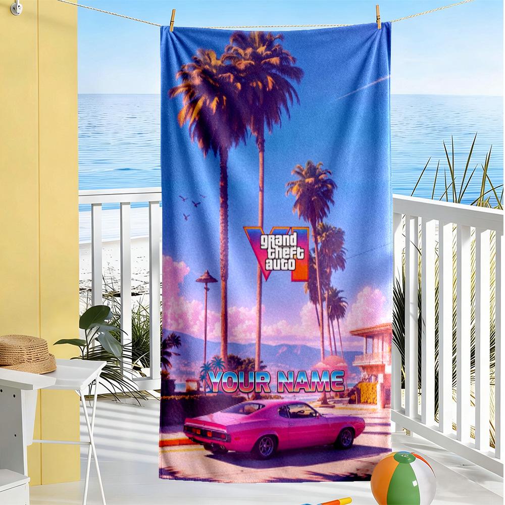 Grand Theft Auto Personalized Text Beach Towel Super Soft & Absorbent Ideal for Travel Outdoor Swim Pool Yoga Surf Camping Hiking Gym Gift Holiday