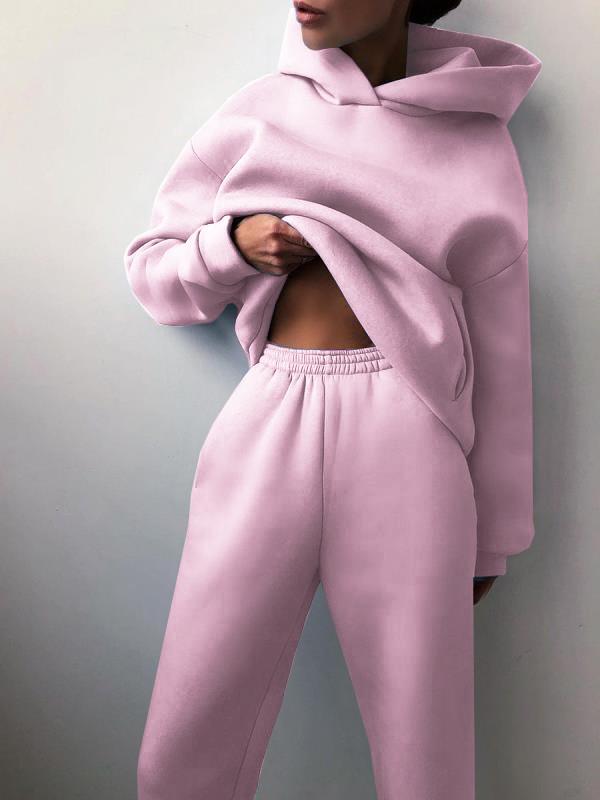 Women Elegant Solid Sets For Women Warm Hoodie Sweatshirts And Long Pant Fashion Two Piece Sets Ladies Sweatshirt Suits