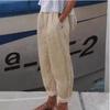 Cotton and Linen Solid Color Rolled Hem Casual Pants with Customizable Patterns