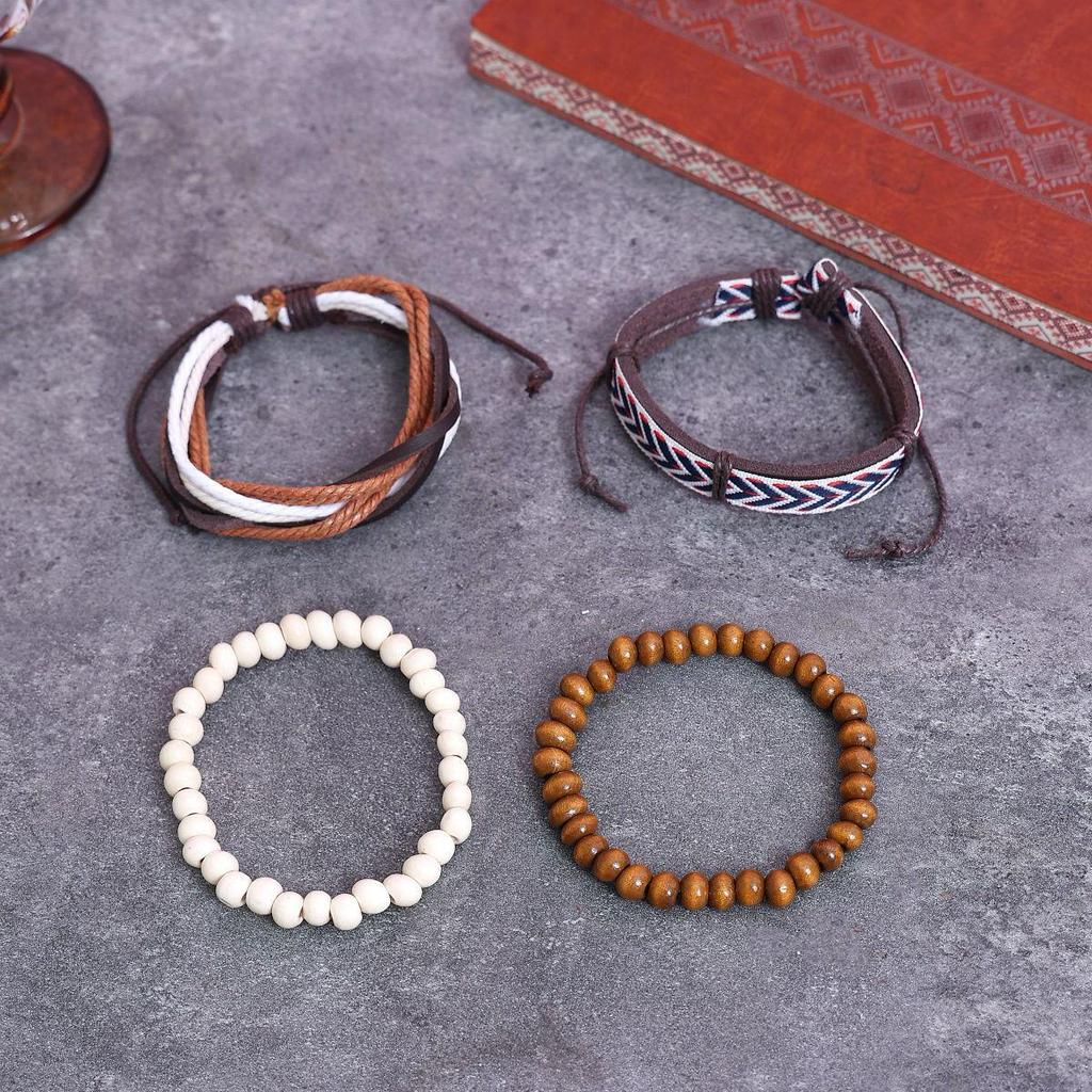 Trendy Men's Retro Woven Cowhide Bracelet Set - Handmade Jewelry