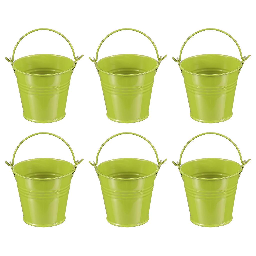 PATIKIL Small Metal Buckets with Handles Mini Buckets Easter Buckets 6pcs Green 2.7"x2.4"