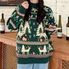 Womens Loose Knit Sweater With Christmas Deer Embroidery Long Sleeve Pullover Winter Holiday Season