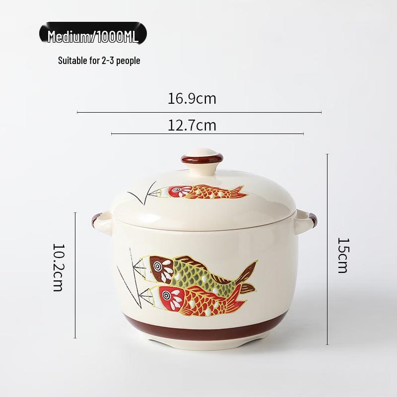 Ruhan Hand-painted Ceramic Stew Pot with Lid, 1000ML