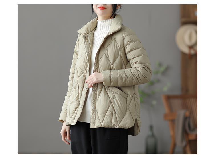Jachetă Trendy Retro Albă cu Puf de Rață pentru Femei - Ușoară, Croială Largă, Scurtă, Palton de Iarnă 2024.