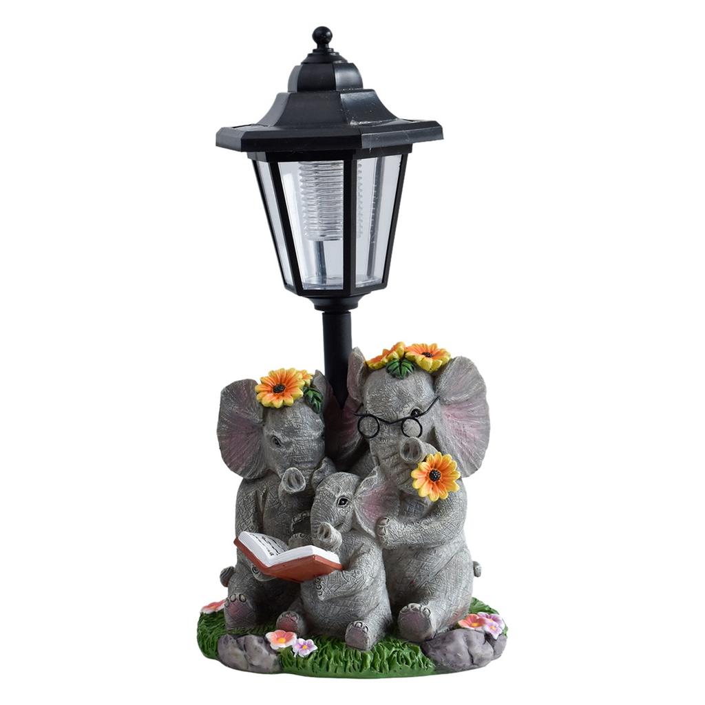 Garden Parent-child Elephant Sculpture Solar Outdoor Light