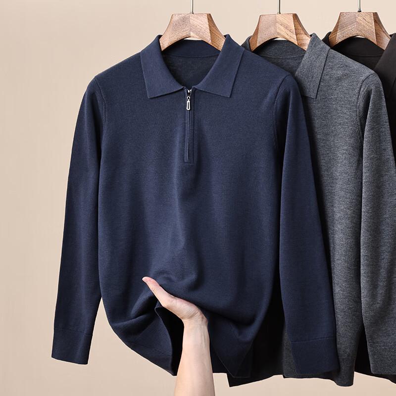Hengyuanxiang Men's Thick Fine Spun Wool Polo Sweater