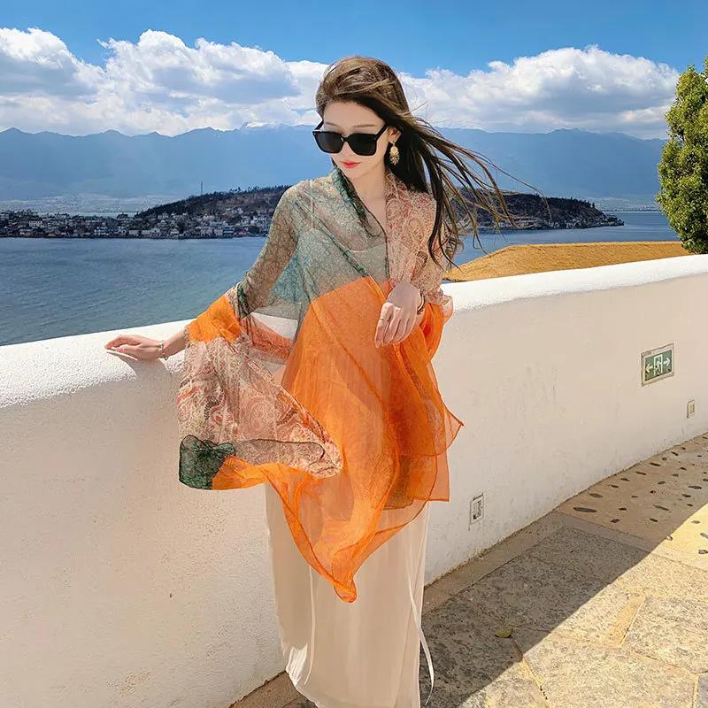 Thin Transparent Travel Beach Sunscreen Scarf for Women Bikini Large Shawl Sarong Wrap Brazilian Swimsuit Cover-ups 125x180cm