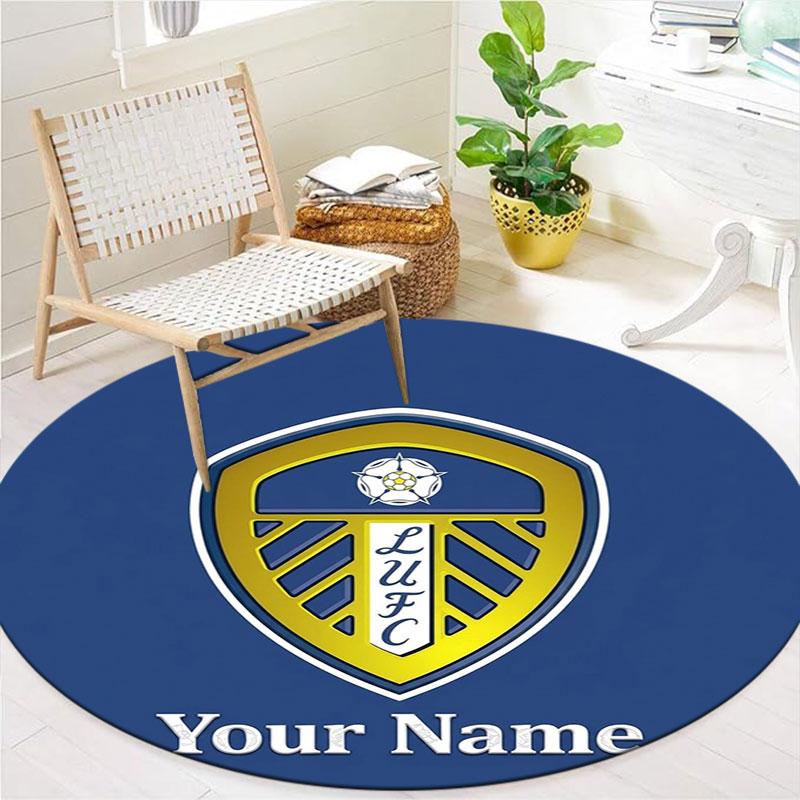 Leeds United Custom Name Round Area Rug,Carpet Rug for Living Room Bedroom Sofa Playroom Decor,Non-slip Floor Mat