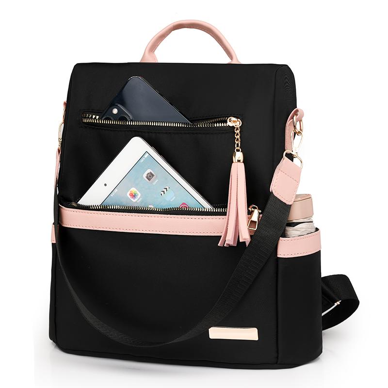 Tassel Backpack Women's Color Contrast Travel Small Backpack Student Schoolbag