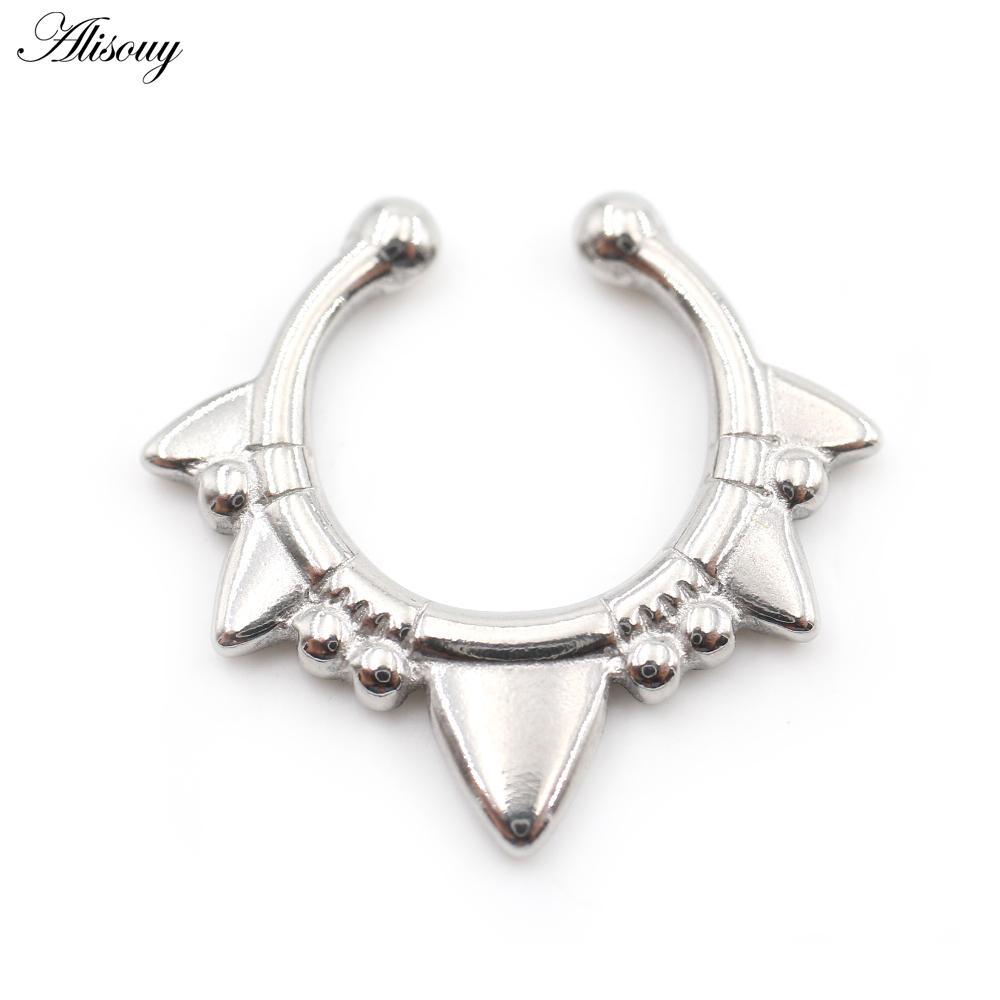 Alisouy 1PC Stainless Steel Casting Tusk Fangs Cone Nose Ring Septum Ear Cuffs Cartilage Tragus Daith Non Piercing Body Jewelry