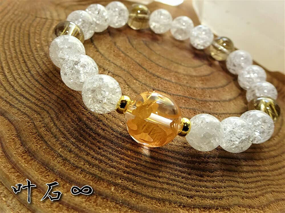 Amulet for Increased Fortune and Gold Dragon Crystal Gold Rutilated Power Stone Bracelet for Natural 10mm Sting Size 15cm Women with Small Kanoishi