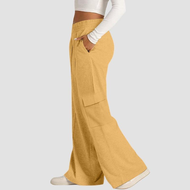 Women's Casual Loose Tight Waist Pocket Drawstring Work Clothes Wide-leg Pants Versatile
