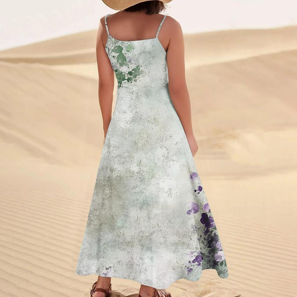 Women's Casual Tie- Floral Print Sleeveless Pocket Dress