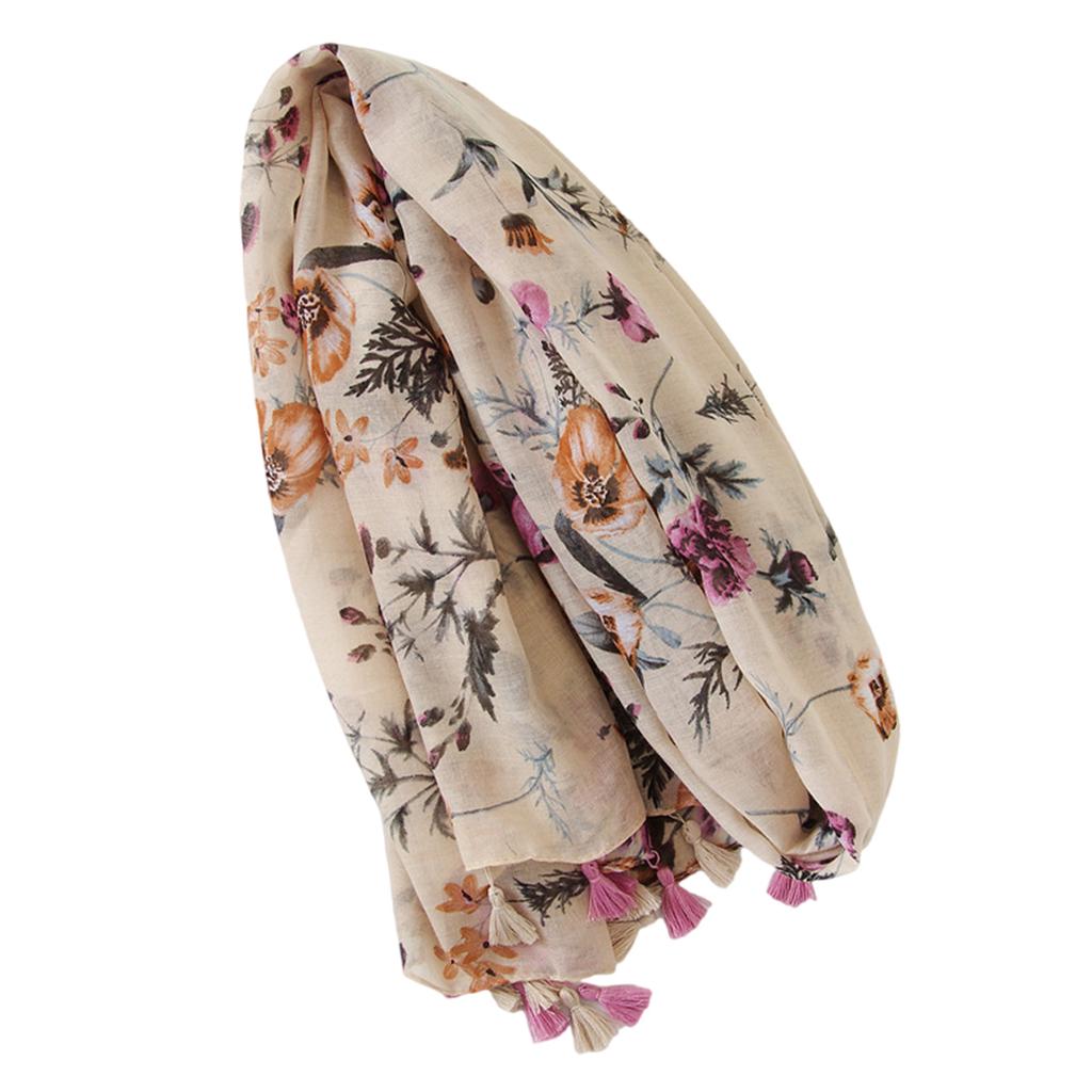 Flower Tassels Scarf for Spring Breathable Flower Shoulder Wrap Neck Shawl Multiuse Beach Wear Women Hijab Headscarf