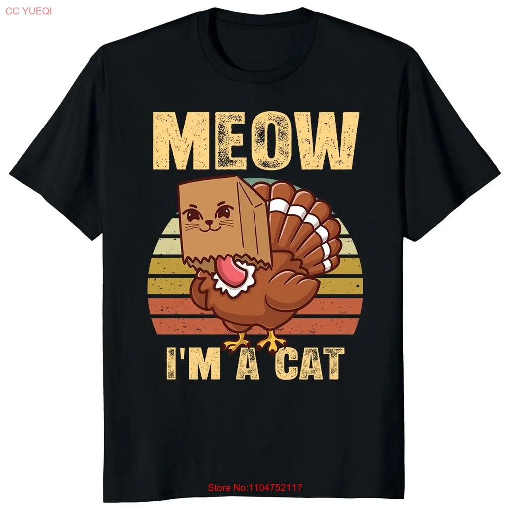 Retro Meow Im a Cat Turkey Funny Happy Thanksgiving Day Fake T Shirt Vintage Washed Unisex Slightly Homme Casual Versatile
