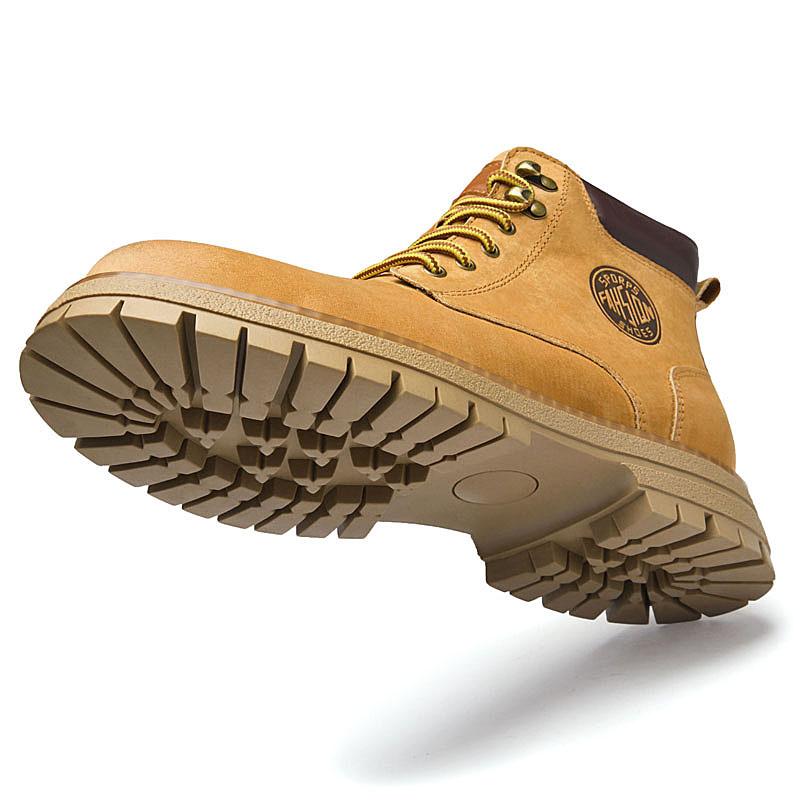 Fashion Warm New Plush Fur Winter Man Brand Yellow Outdoor Lace Up Cowboy Boots Leather Motocross Boots Fashion Non-Slip Men Ankle Boots