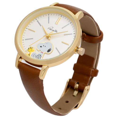 Fieldwork Women's Analog Snoopy Watch with Leather Strap, 2-Layer G, Brown, PNT-048-3