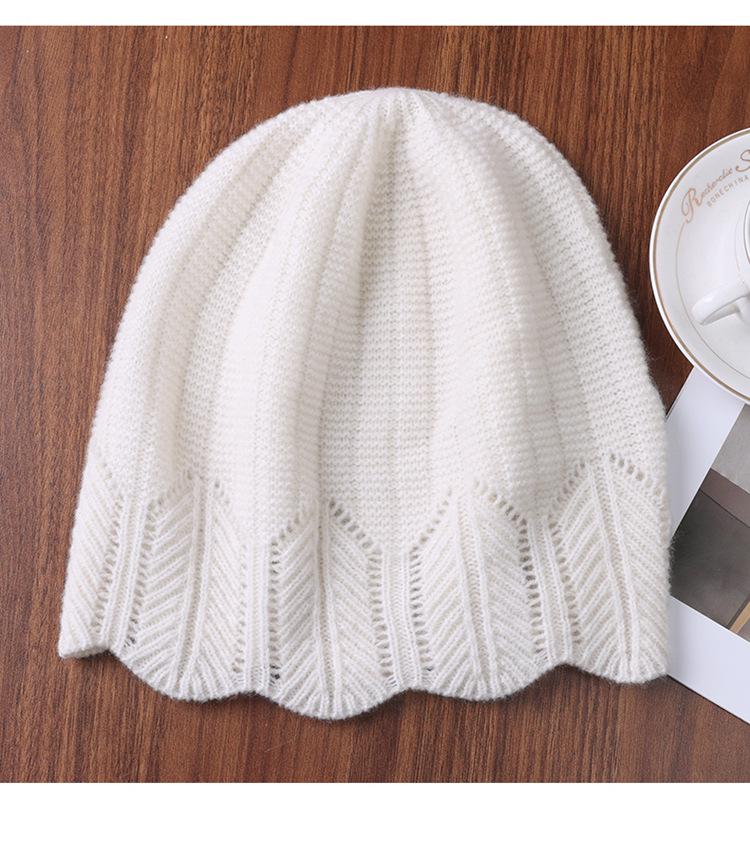 Versatile Pure Wool Knitted Beanie - French Openwork Design, Warm Ear and Head Protection