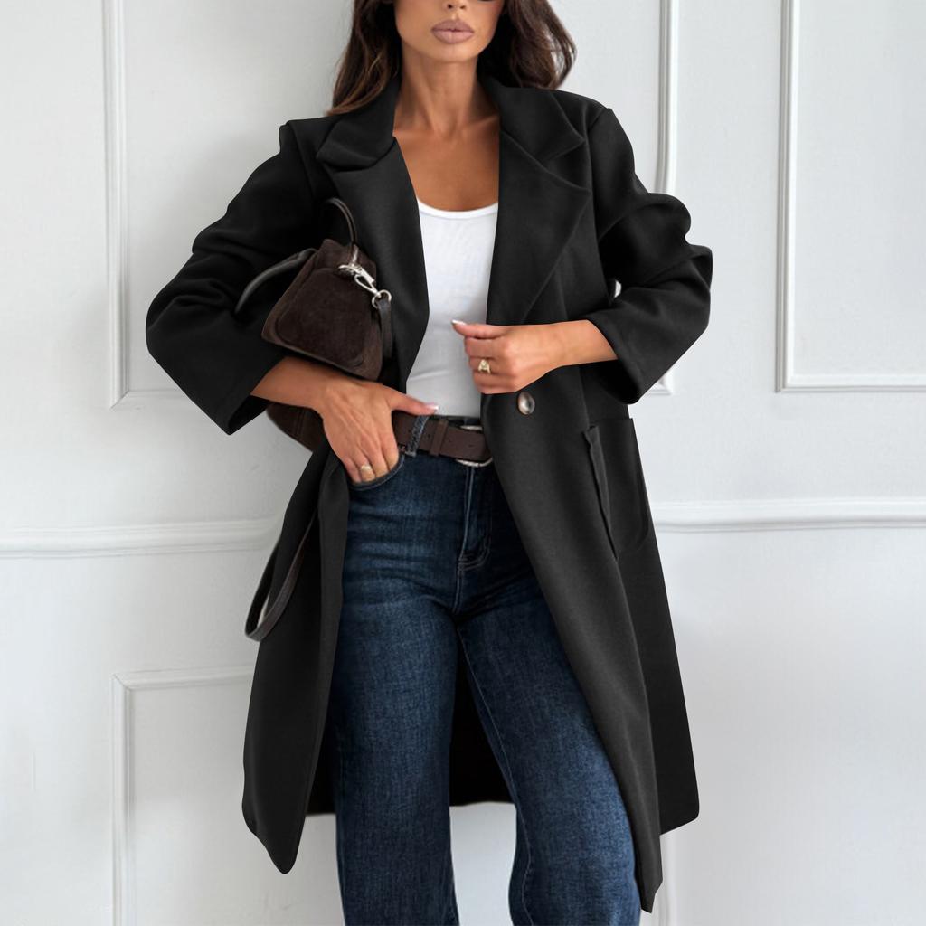 Women's Fashion Casual Woolen Solid Color Long Coat