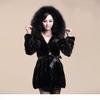 2025 European & American Style Faux Mink Women's Mid-Length Hooded Belted Slimming Fur Coat