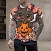 Men Plus Size Round Neck Short Sleeve T Shirt Halloween Panda Ghost Printed Casual Tee