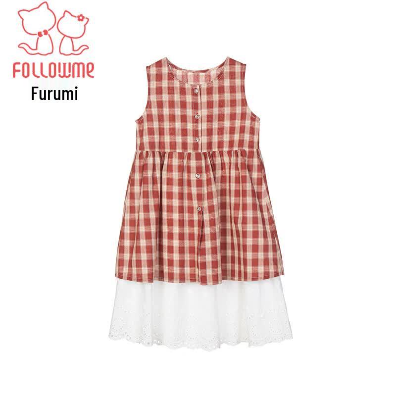 Girls' Summer Retro Plaid Vest Dress