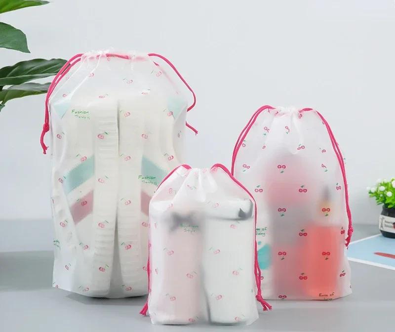 

1pcs Transparent Drawstring Makeup Bag Clothes Underwear Shoes Organizer Pouch Travel Toiletries Cosmetic Cartoon Storage Bag 16x20cm 1pcs