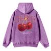 Trend Women Acid Wash Hoodies Fresh Red Cherries Prints Sweatshirts Oversize Pocket Cotton Pullovers Street Female