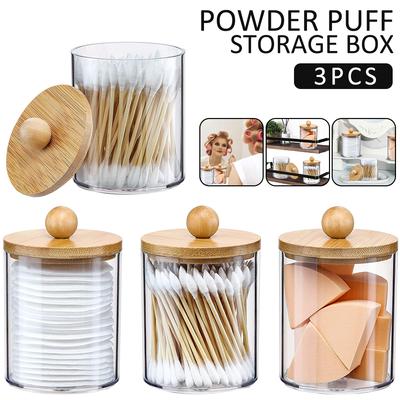 3 Adet 11.5 Oz Akrilik Qtip Dağıtıcı Pamuklu Çubuk Tutucu Şeffaf Qtip Dağıtıcı Tutucu Bambu Kapaklı Hafif Banyo Kavanozu