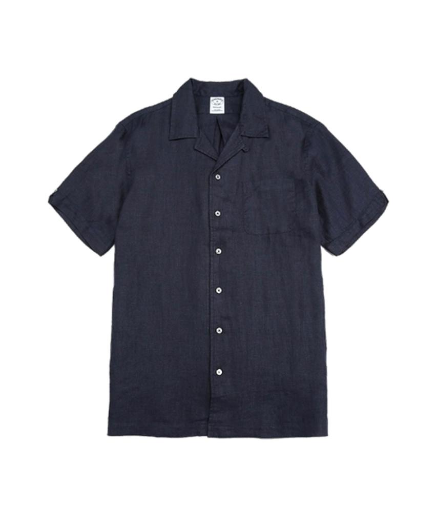 BROOKS BROTHERS Linen Camp Solid Shirt (Navy) (Bbtpmm6396Qem)