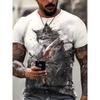 Japan Style Men's T-shirts 3D Samurai Cat Theme Print Short Sleeve T Shirts Fashion Men Women Crew Neck Tops Summer Clothing