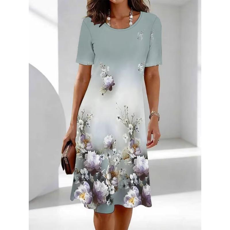 Summer Women's Short Sleeve Dress Plus Size Women's Loose Short Dress Casual 3d Printed Fashion Party Dresses Top
