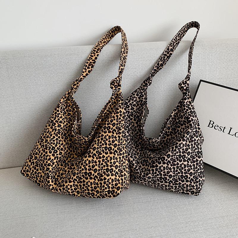 Leopard Print Diagonal Cross Large Capacity Single Shoulder Canvas Bag