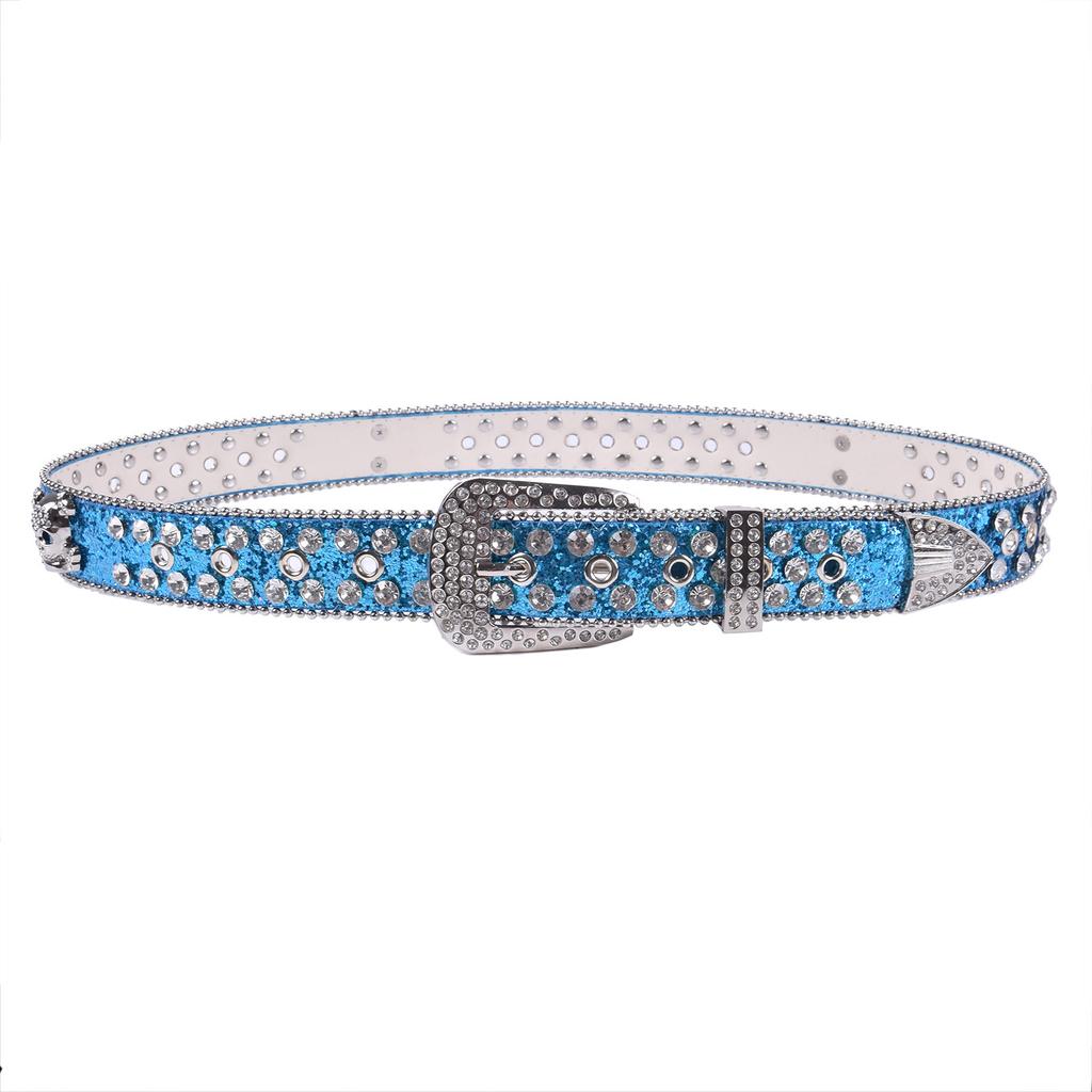 Sparkling Rhinestones Waistband Punk Design Belt Unisex Fashion Accessory PU Leather Sash Comforable