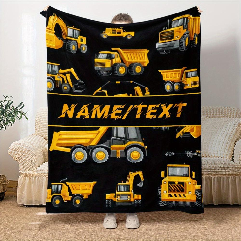 

Custom Construction Truck Blanket Name Text Design Yellow Vehicles Soft Fleece Throw Kids Gift Home Decor 75x100cm