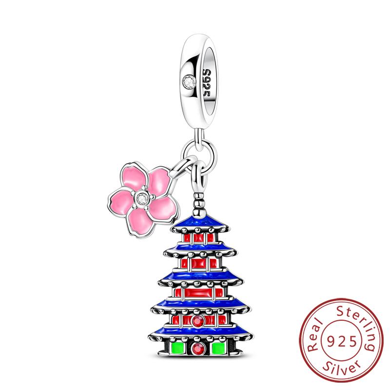 Original Copper Charms Beads Paris Eiffel Castle Church Pendant Fit Bracelet Bangle Pendant Women Diy Jewelry Gift