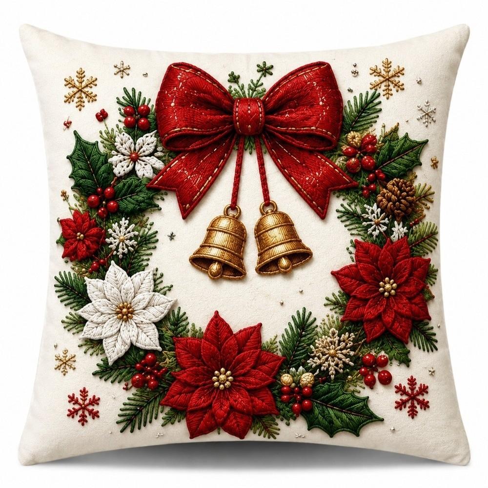 Skin-friendly Xmas Pillowcase 45cm 17in Cushion Cover 3D Illusion Christmas Pillow Covers Bedroom